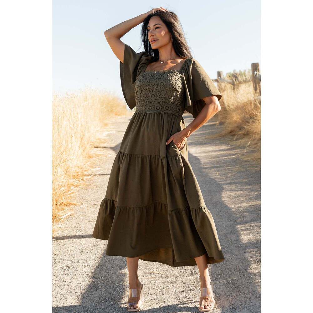 Baltic Born Fauna Lace Top Dress | Olive Size XL